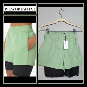 NWT WEWOREWHAT Windbreaker Biker Shorts Size S Long Bike Shorts Topped Loose
